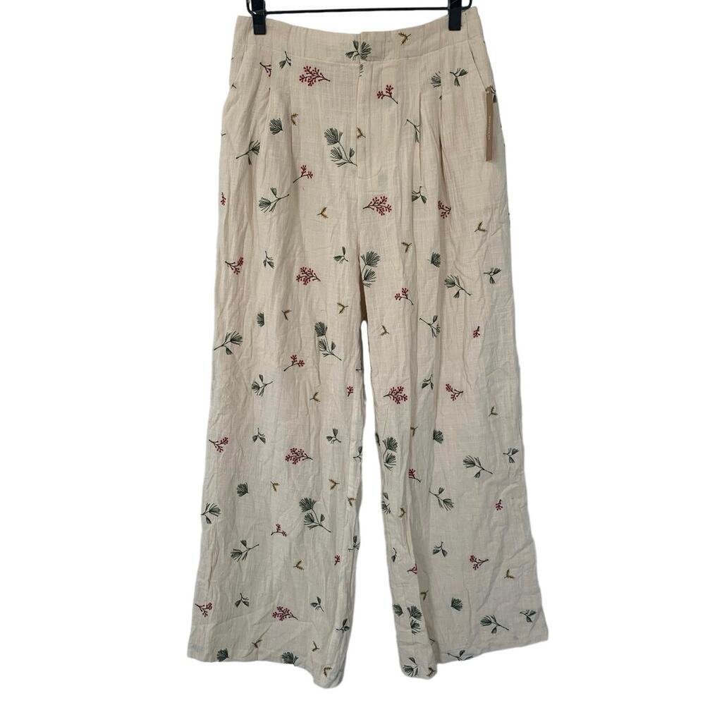 Kourt Sheri Cream High Waisted Wide Leg Floral Print Pants Size 4